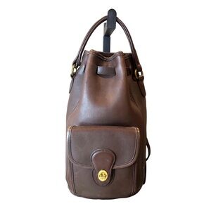 Vintage COACH Brown Glove Tanned Leather Large Sling Backpack Knapsack COA 9992